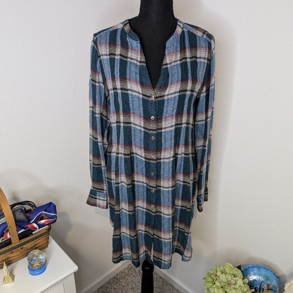💘 Anthropologie Akemi + Kin Lucie plaid button tunic top - Picture 3 of 7